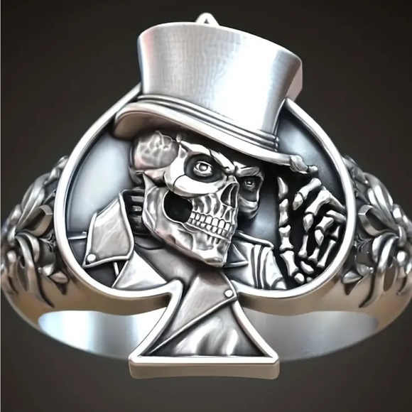MENS ACE OF ♠️ ACE OF SPADES SKULL 💀 RING . - Picture 1 of 8